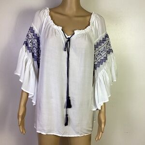 Surf Gypsy Gauzy White Embroidered Top Sz M